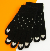 Яркие красивые перчатки №20-7-93 XS черный с белыми сердечками