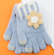 Перчатки для детей для сенсорного телефона с цветочком (арт. 22-25-49) XS синий