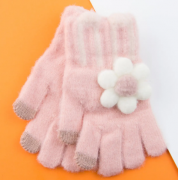 Перчатки для детей для сенсорного телефона с цветочком (арт. 22-25-49) XS розовый