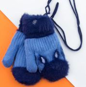 Перчатки для малышей зимние на веревочке с зайками (арт. 22-7-35) XS синий