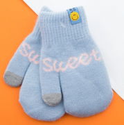 Детские двойные перчатки зимние с надписью SWEET (арт. 22-7-41) XS голубой