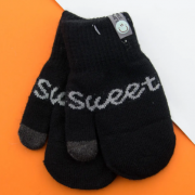 Детские двойные перчатки зимние с надписью SWEET (арт. 22-7-41) XS черный