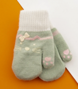 Перчатки для малышей зимние двойные с котиками (арт. 22-7-42) XS зеленый
