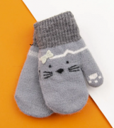 Перчатки для малышей зимние двойные с котиками (арт. 22-7-42) XS серый