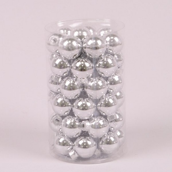 Кульки скляні 2,5 см. срібні глянсові (48 шт.) Flora 44533