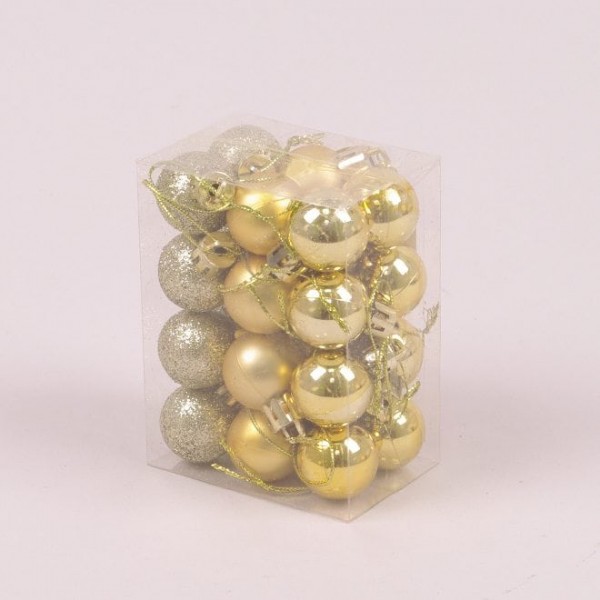 Набор пластиковых золотых новогодних шаров 24 шт. D-2.5 см. Flora  44441
