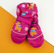 Перчатки болоневые  лыжные для детей на липучке с оленями (арт. 22-12-51)  XS  малиновый