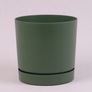 Горшок пластмассовый с подставкой Flora  зеленый 13см. 93311
