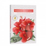 Свеча чайная таблетка ароматическая Flora Гибискус - Белый шалфей D-3,9 см. 6 шт. 27653