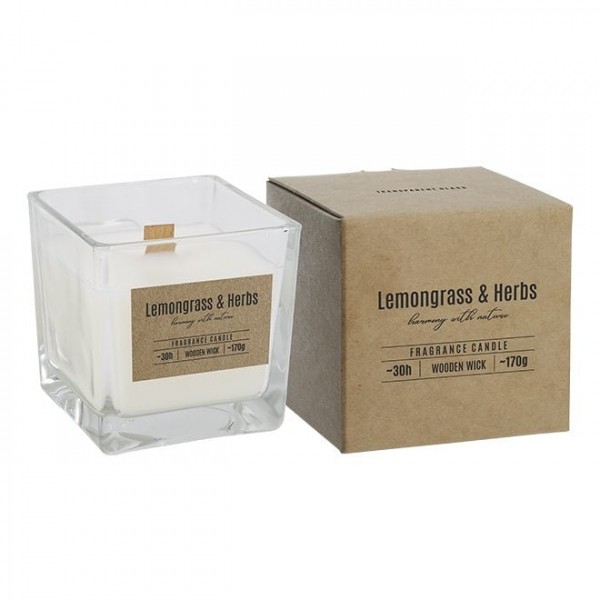 Свеча ароматическая с деревянным фитилем Flora Lemongrass & Herbs 27597