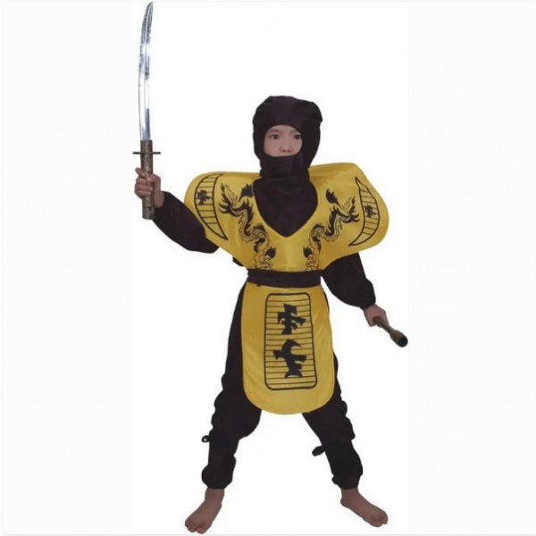 Дитячий карнавальний костюм ніндзя, 4 роки - 102 см, чорний, жовтий, поліестер devi (460489-1)