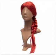 парик карнавальный с косой, 48-50 см, красный, синтетическое волокно devi (461844)