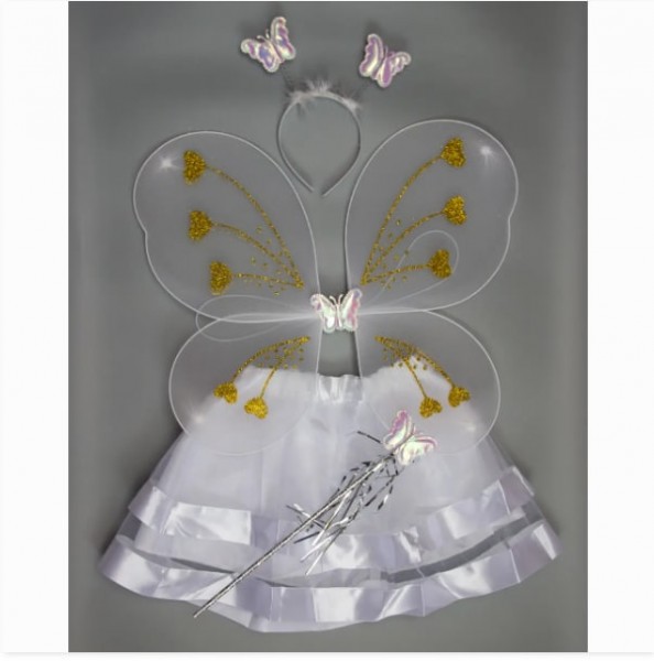 Детский карнавальный костюм бабочка, белый с золотистым devi (hlj170419-11-3)