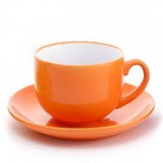 Чашка керамическая с блюдцем Яркий микс 0.25 л. оранжевая Flora 32165