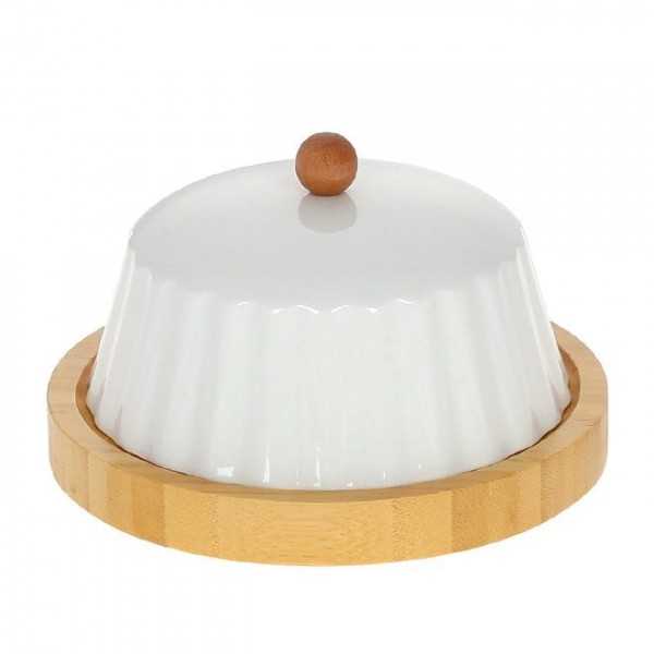 Тарелка бамбуковая для пирожных с крышкой 17 см. Flora 32656