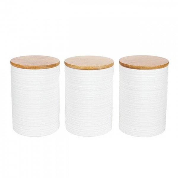 Набор керамических банок Линии с бамбуковыми крышками 3 шт. 0,8 л.  Flora 31837