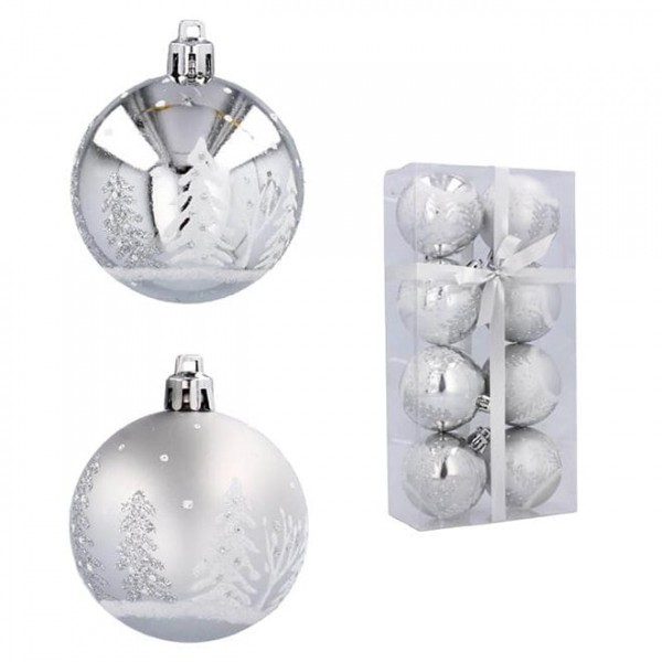 Набір пластикових срібних новорічних кульок 8 шт. D-6 см. Flora 43200