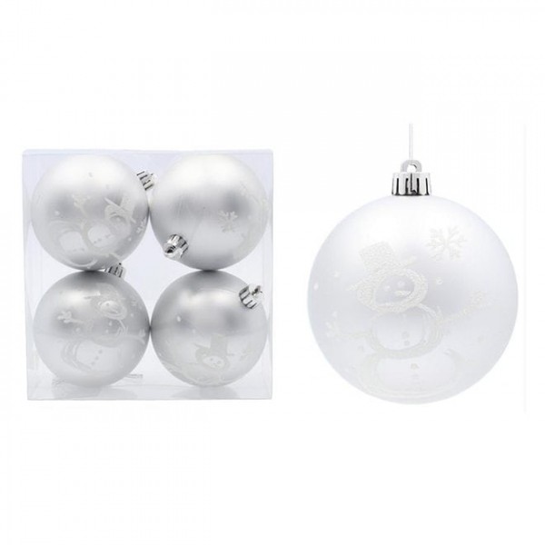 Набір пластикових срібних новорічних кульок 4 шт. D-8 см. Flora 43155