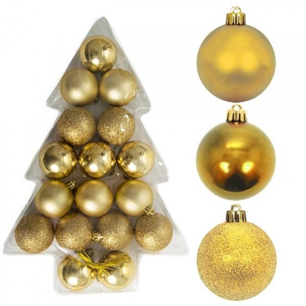 Набір пластикових золотих новорічних кульок 17 шт. D-5 см. Flora 43139