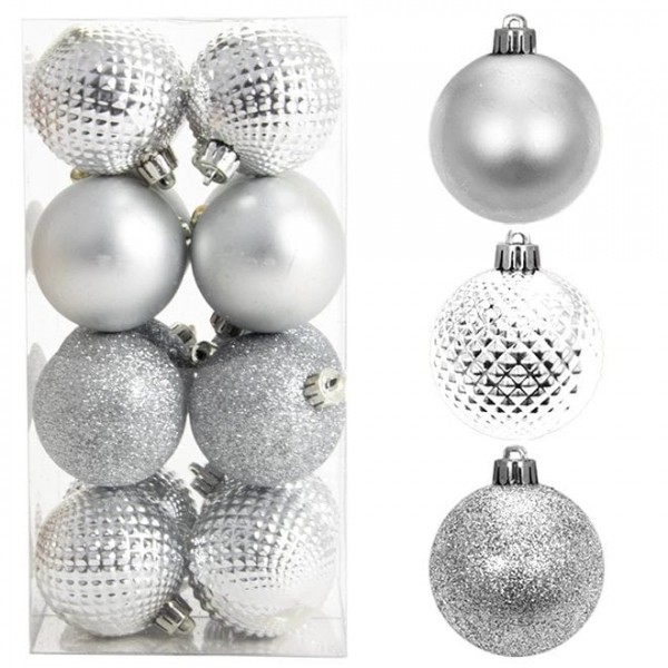 Набір пластикових срібних новорічних кульок 16 шт. D-6 см. Flora 43158