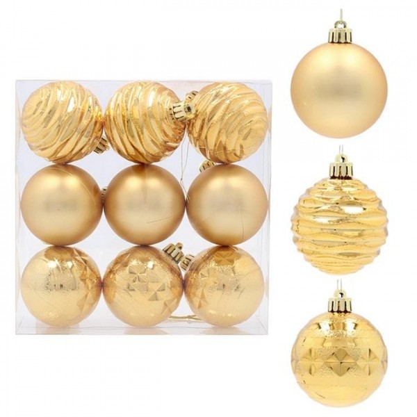 Набір пластикових золотих новорічних кульок 9 шт. D-6 см. Flora 43125