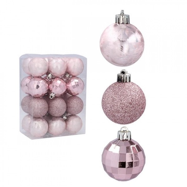 Набір пластикових рожевих новорічних кульок 24 шт. D-4 см. Flora 43118