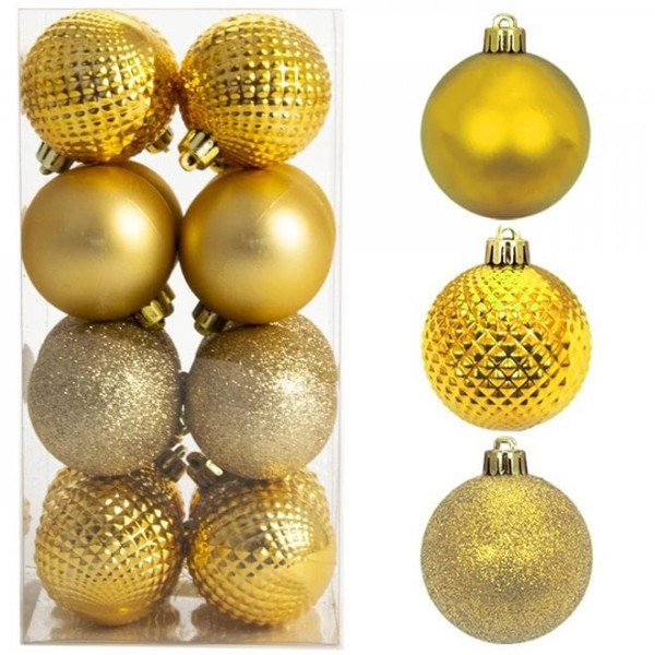 Набір пластикових золотих новорічних кульок 16 шт. D-6 см. Flora 43157