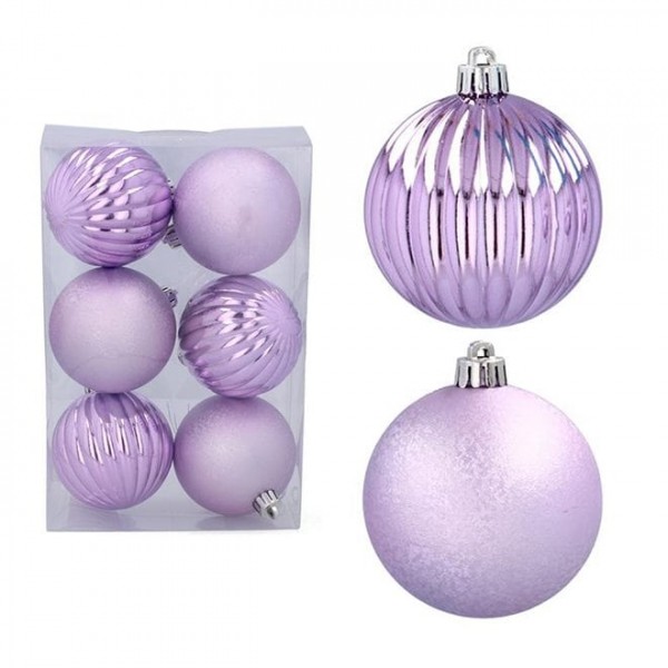 Набір пластикових фіолетових новорічних кульок 6 шт. D-7 см. Flora 43163