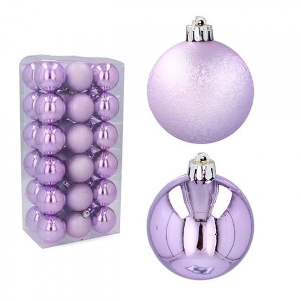 Набір пластикових фіолетових новорічних кульок 36 шт. D-5 см. Flora 43112