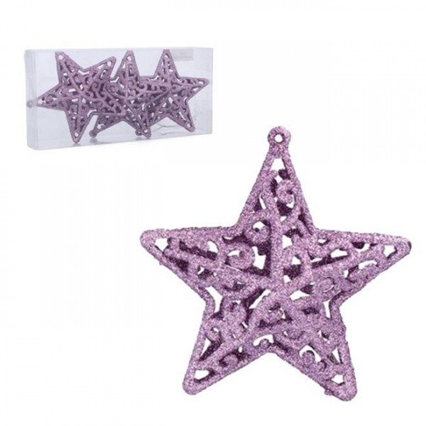 Набір новорічних фіолетових підвісок Зірочки 10.5 см. 3 шт. Flora 43161