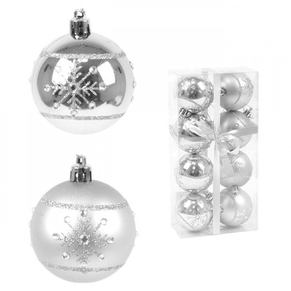 Набір пластикових срібних новорічних кульок 8 шт. D-6 см. Flora 43199
