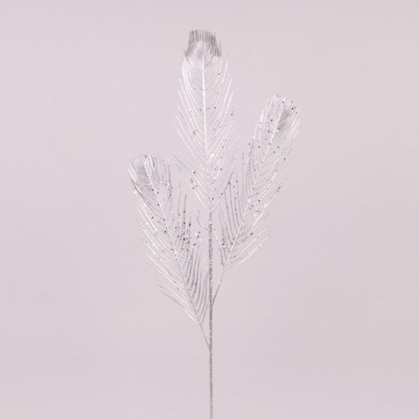 Гілочка новорічна Перо Павлина срібна Flora 75953