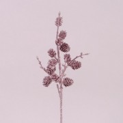 Гілочка новорічна з шишками брокат рожева Flora 75972