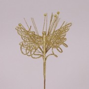 Веточка новогодняя с стрекозой золотая Flora 75449
