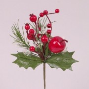 Гілочка новорічна з яблучком та червоними ягідками Flora 75947