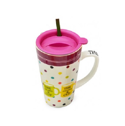 Чашка с крышкой и трубочкой MMS-TL00091 Colorful cup, 550мл, розовый