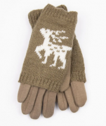 Подростковые трикотажные стрейчевые перчатки с оленями (арт.18-1-33) S коричневый