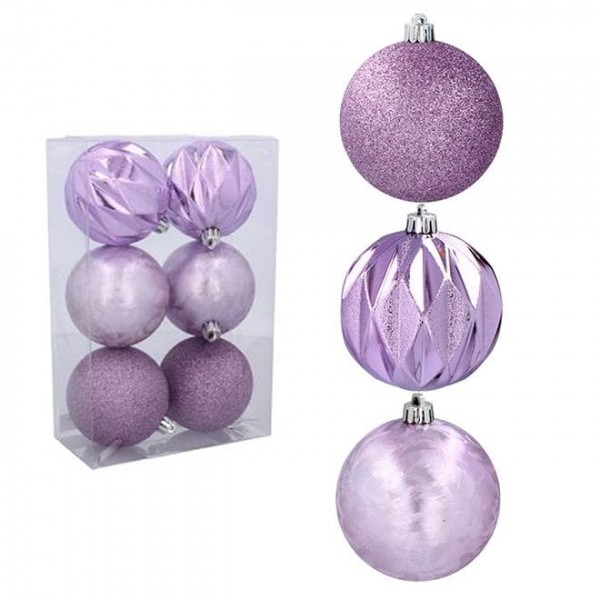 Набір пластикових фіолетових новорічних кульок 6 шт. D-8 см. Flora  43058