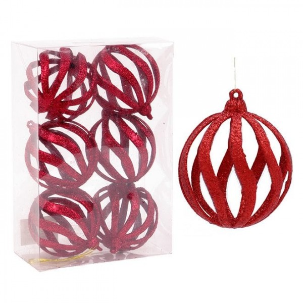Набір пластикових червоних новорічних кульок 6 шт. D-8 см. Flora 43065