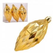 Набор пластиковых золотых новогодних украшений 3 шт. H-10 см. Flora 43061