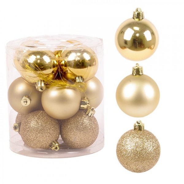 Набір пластикових золотих новорічних кульок 12 шт. D-5 см. Flora 43007