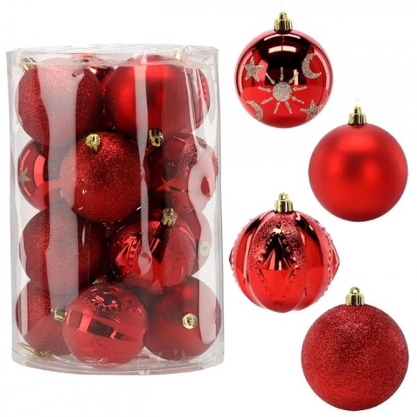 Набір пластикових червоних новорічних кульок 16 шт. D-8 см. Flora 43068