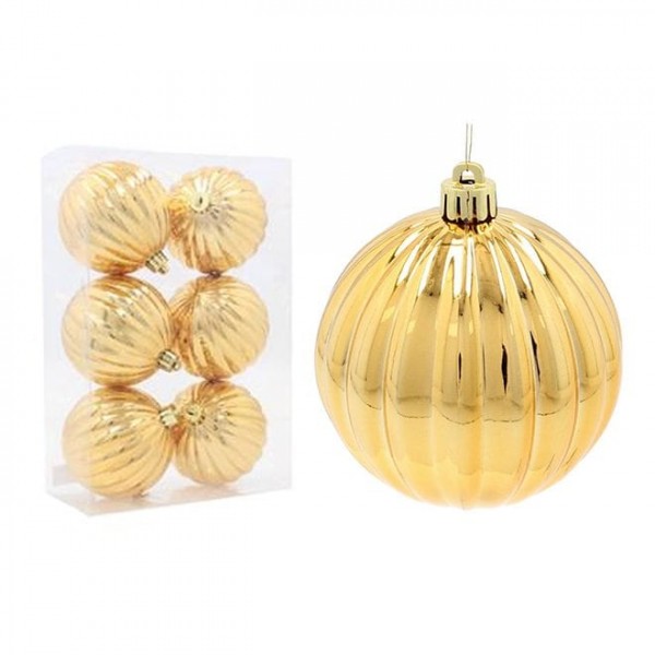 Набір пластикових золотих новорічних кульок 6 шт. D-8 см. Flora 43043