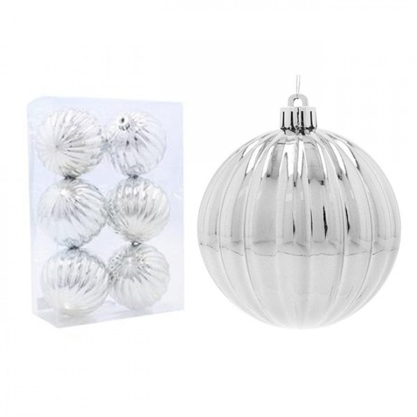 Набір пластикових срібних новорічних кульок 6 шт. D-8 см. Flora 43044