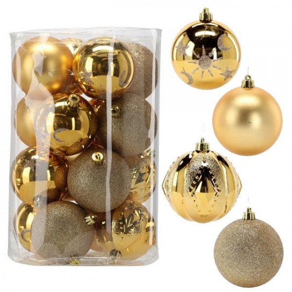 Набір пластикових золотих новорічних кульок 16 шт. D-8 см. Flora 43069