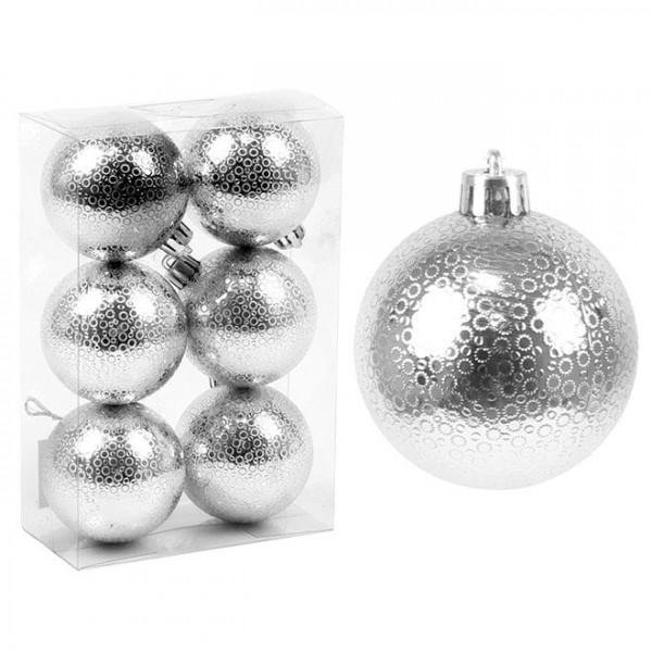 Набір пластикових срібних новорічних кульок 6 шт. D-6 см. Flora 43011