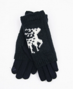 Подростковые трикотажные стрейчевые перчатки с оленями (арт.18-1-33) S черный