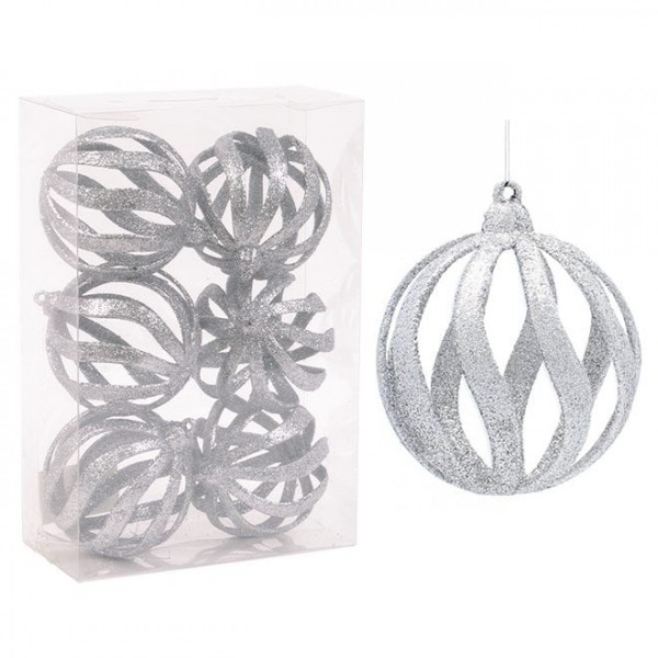 Набір пластикових срібних новорічних кульок 6 шт. D-8 см. Flora 43067