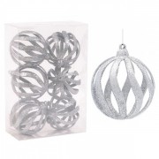 Набор пластиковых серебряных новогодних шаров 6 шт. D-8 см. Flora 43067