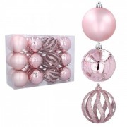 Набір пластикових рожевих новорічних кульок 24 шт. D-8 см. Flora 43086
